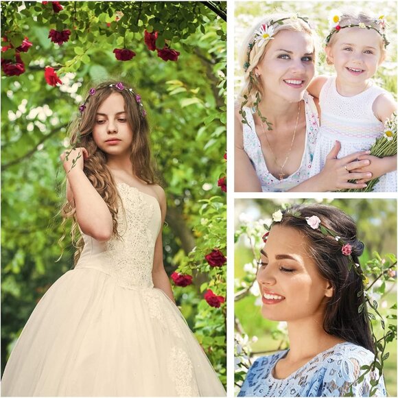 Assorted Flower Crown Headbands for Women Girls Bohemian Garlands 100 Pack - Picture 3 of 7